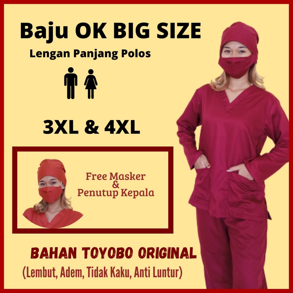 Baju Ok Oka BIG SIZE 3XL &amp; 4XL | Baju Jaga Perawat Dokter Ukuran Jumbo | Lengan Panjang Polos