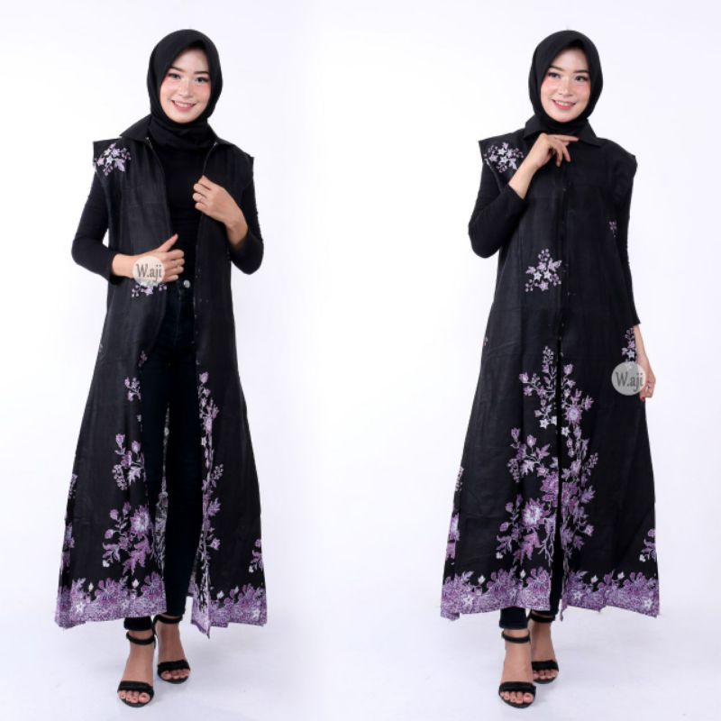 PROMO BATIK COUPLE KELUARGA SARIMBIT sania ruffle batik ori ndoro jowi motif CIBULAN UNGU-OUTTER / LONG CARDY