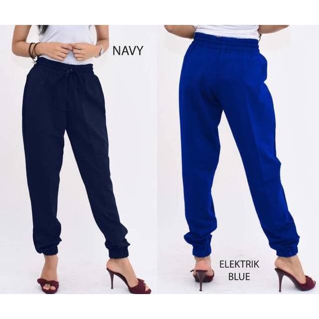 Celana joger wanita karet pinggang karet bahan wedges