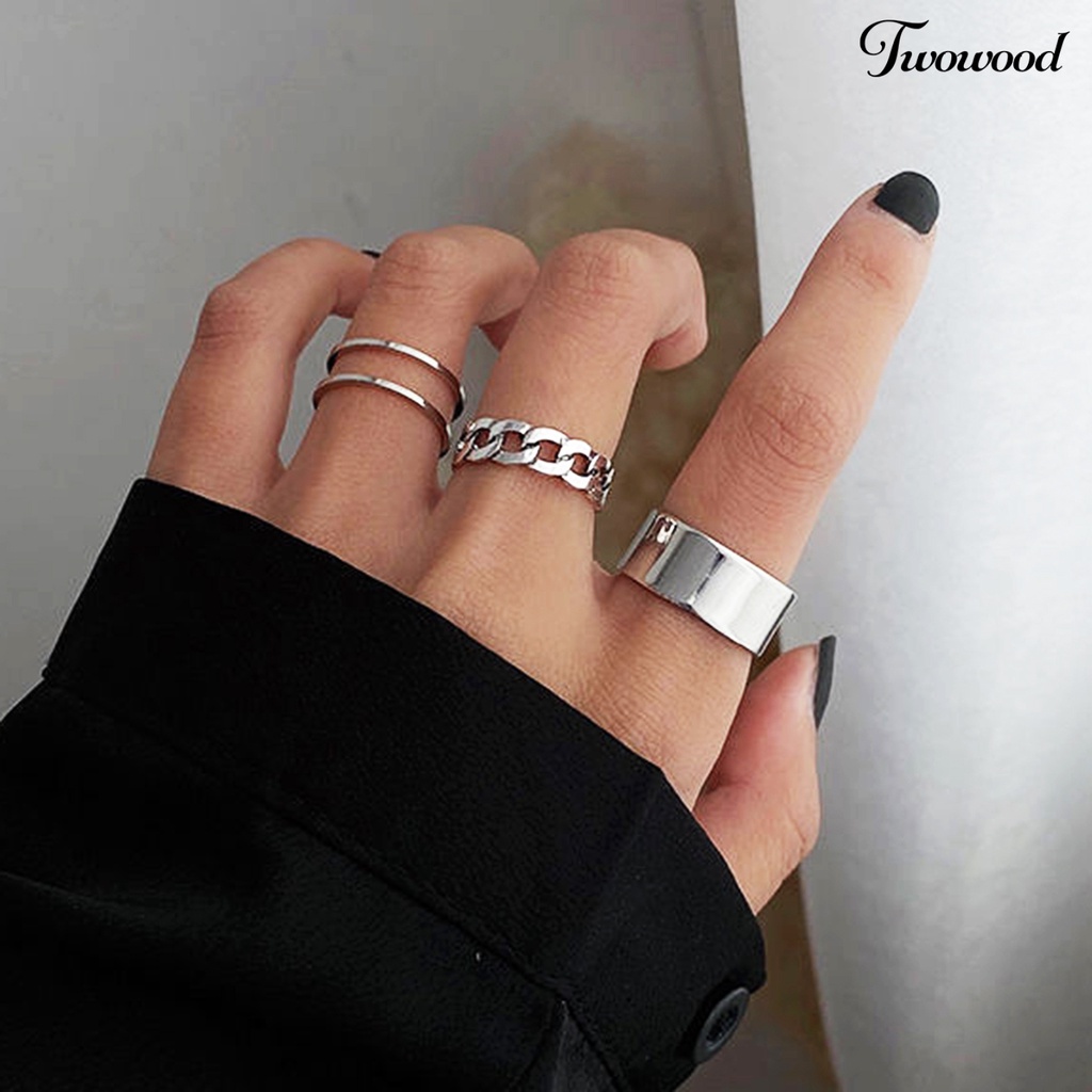 3pcs Cincin Model Terbuka Dapat Disesuaikan Gaya Hip hop Untuk Wanita