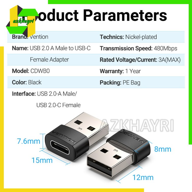 VENTION USB A Male to USB C Female Adapter Converter Adaptor