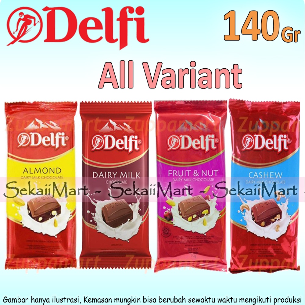 

DELFI Chocolate Bar All Variant 140g - Cokelat Almond Casew Dairy Milk Fruit Nut Uk Besar