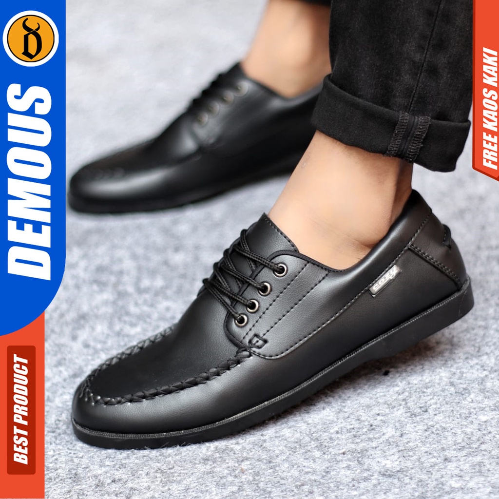 Sepatu Formal Pria Casual Kulit Syntetic Pantofel Hitam Kerja Kantor Kuliah Kondangan Keren Fashion Terbaru