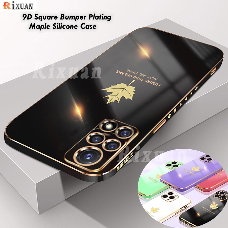 Casing Redmi Note 11 Pro Note11 Note11S Redm Note 12 Pro 10C 9C Note9 Poco F3 Fashion Electroplated Maple Leaf Square Plating Casing Silikon Lembut Rixuan