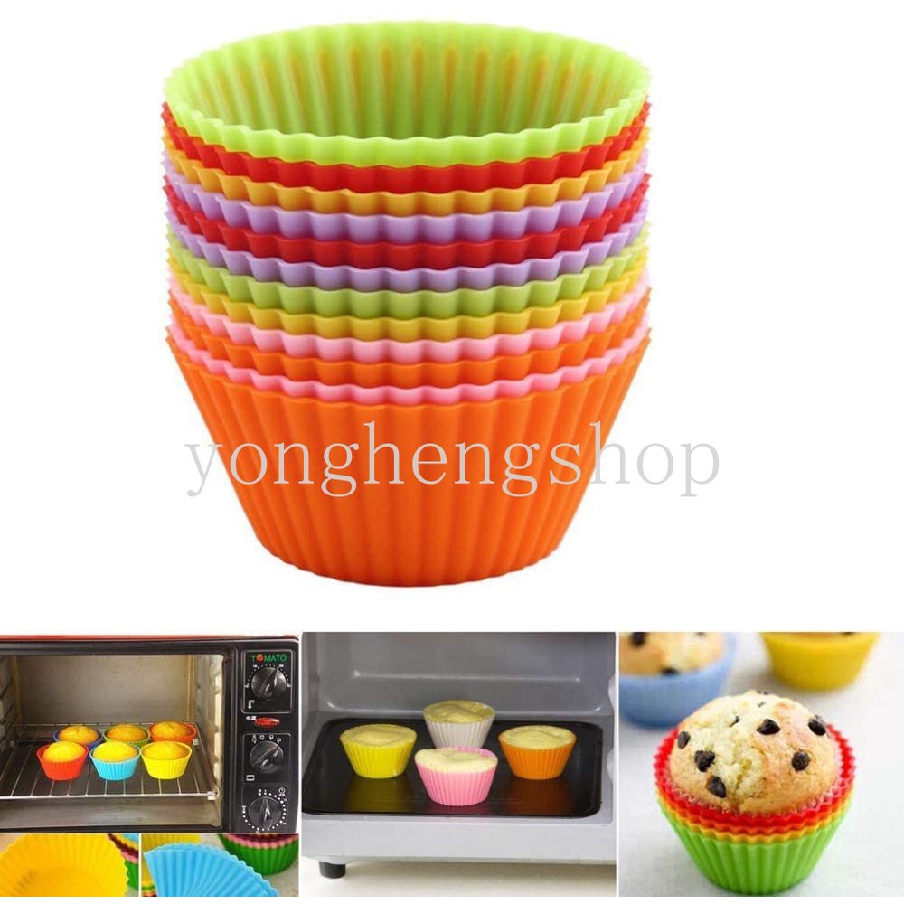 1 Pc Cetakan Kue Cupcake Bentuk Bulat Bahan Silikon Anti Lengket Dapat Digunakan Kembali Untuk Pesta