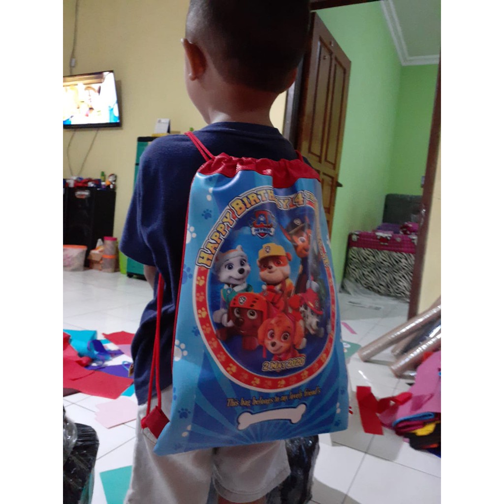 Tas Pesta Ulang tahun Anak / Tas Serut Anak / Free Custom Desain / Tas Ulang Tahun Foto Sendiri