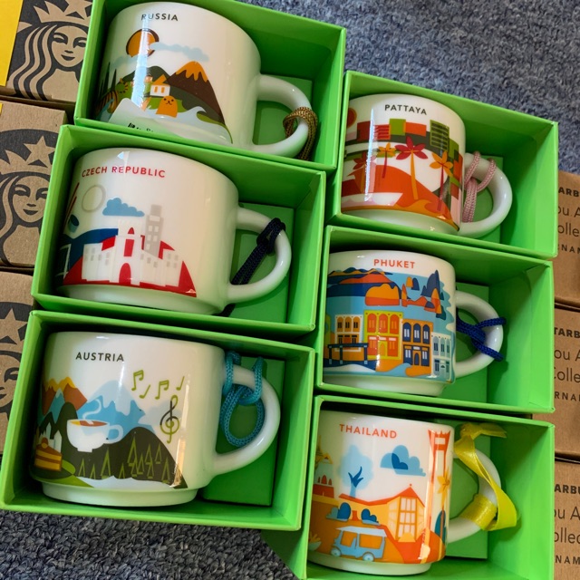 Starbucks demitasse mug mini ornament rusia Czech thailand phuket pattaya austria NWT