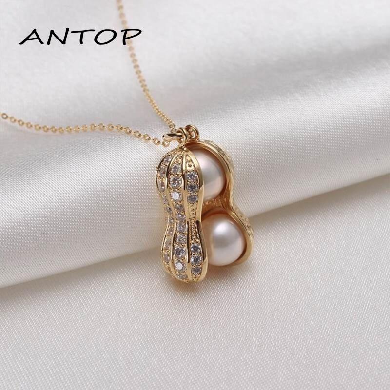 Kalung Rantai Dengan Liontin Kacang Lapis Silver / Rose Gold Aksen Mutiara Untuk Wanita