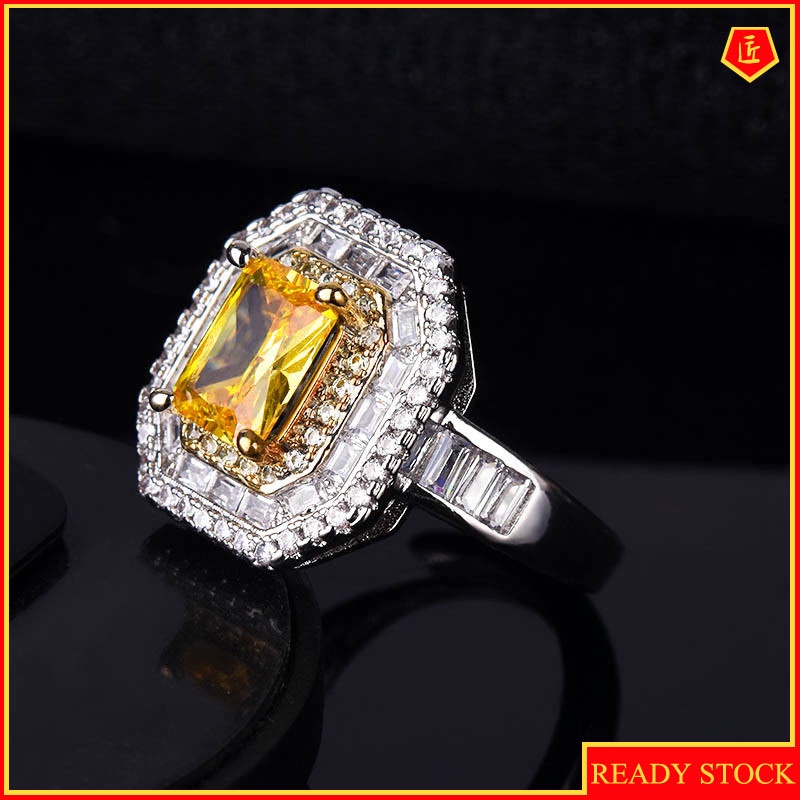 Fashion Yellow Diamond Ring Luxury Open Ring