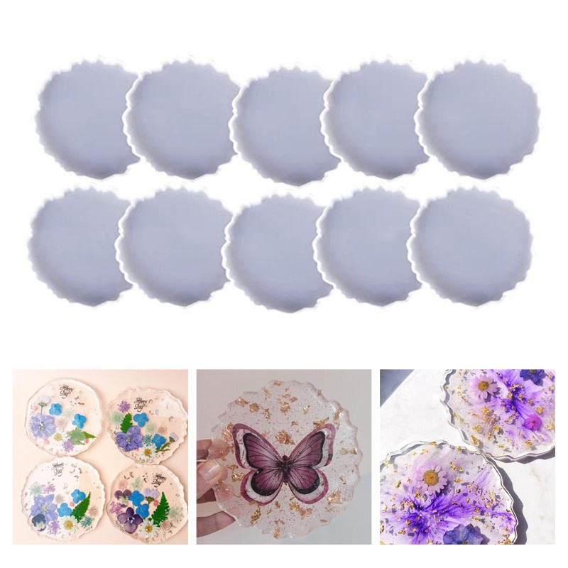 Glitter 10 Pcs Glossy Coaster Epoxy Resin Mold Agate Slice Cup Mat Casting Silicone Mould DIY Crafts Jewelry Placemat Plate Home Decorations Making Tools