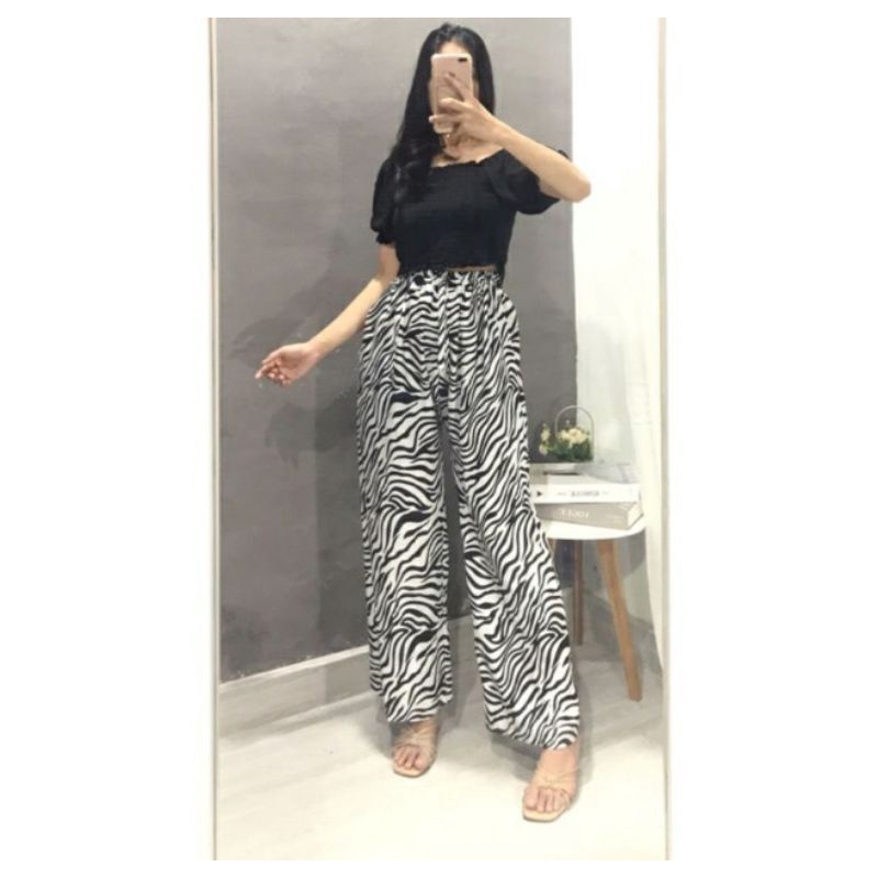 celana kulot Highwaist motif zebra sapi cacing terbaru