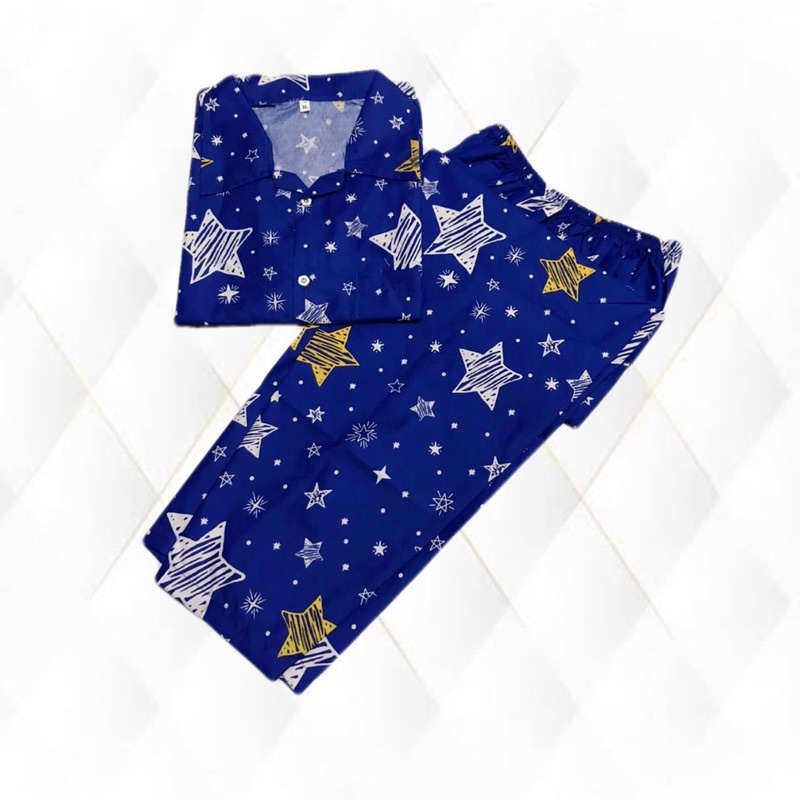 Star Navy - baju stelan bajutidur piyama bisa couple ibu anak dan keluarga lengan pendek celana panjang