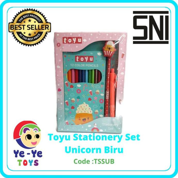 

peralatan sekolah/alat tulis/toyu stationery set/paket pensil warna - biru muda sry77