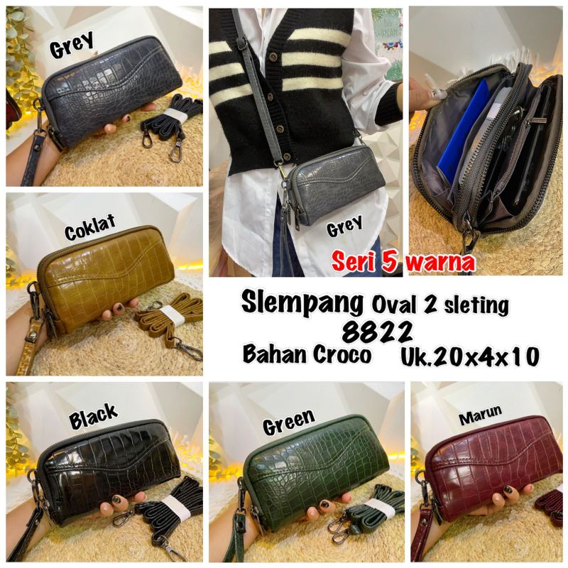 Tas Slempang Oval 2 Resleting 8822 Bahan Croco