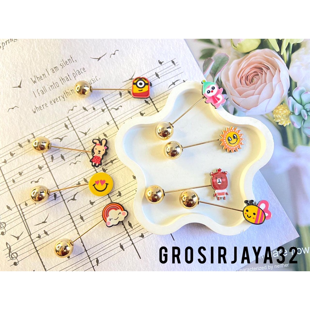 (GROSIRJAYA32) Bros Set tuspin Jilbab Bros Baju Pin Mutiara Bros Berlian Aksesoris Fashion Wanita Import