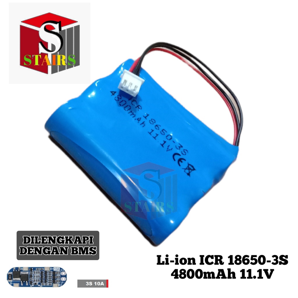 Baterai RC / Battere Speaker Bluetooth 3X 18650-3S BMS 10A 4800mAh 11.1V Konektor JST 3 Pin Putih