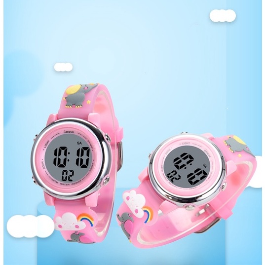 Cartoon sports electronic watch alarm waterproof student children's LED electronic watch happy elephant theme