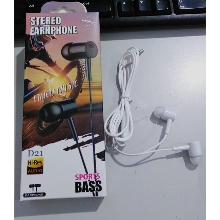 HF Handsfree Sport Extra Bass D21 STEREO EARPHONE ENJOY MUSIC ORIGINAL