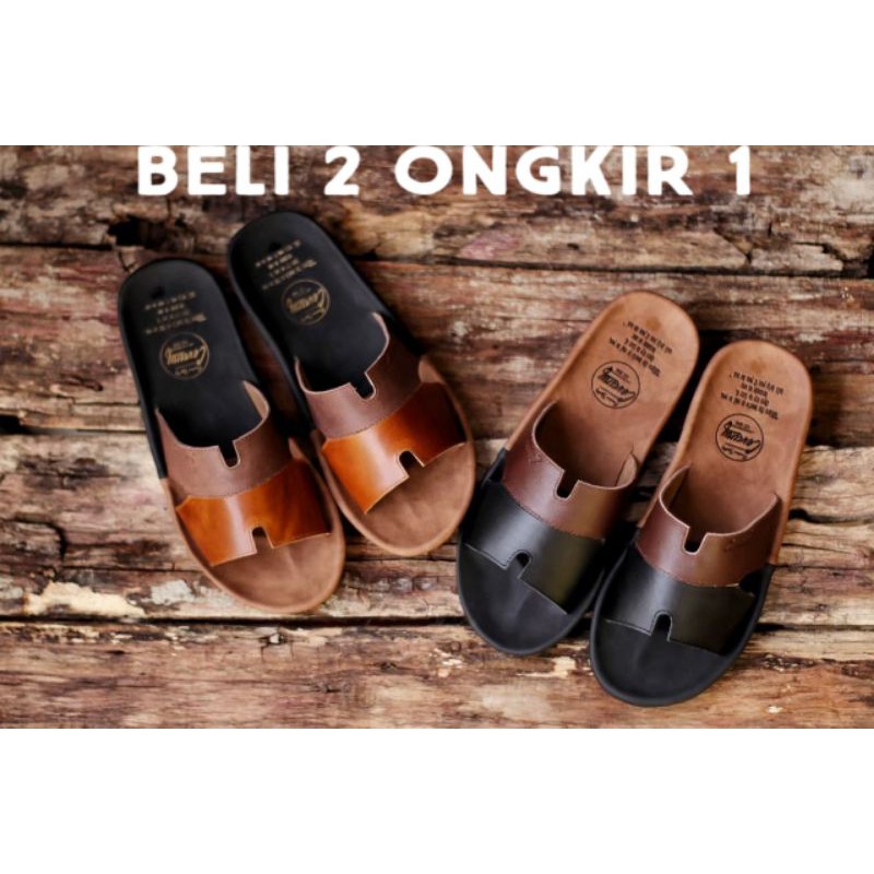 COMBI BLACK Sandal pria kulit asli cevany original handmade sandal jepit kulit pria bisa COD