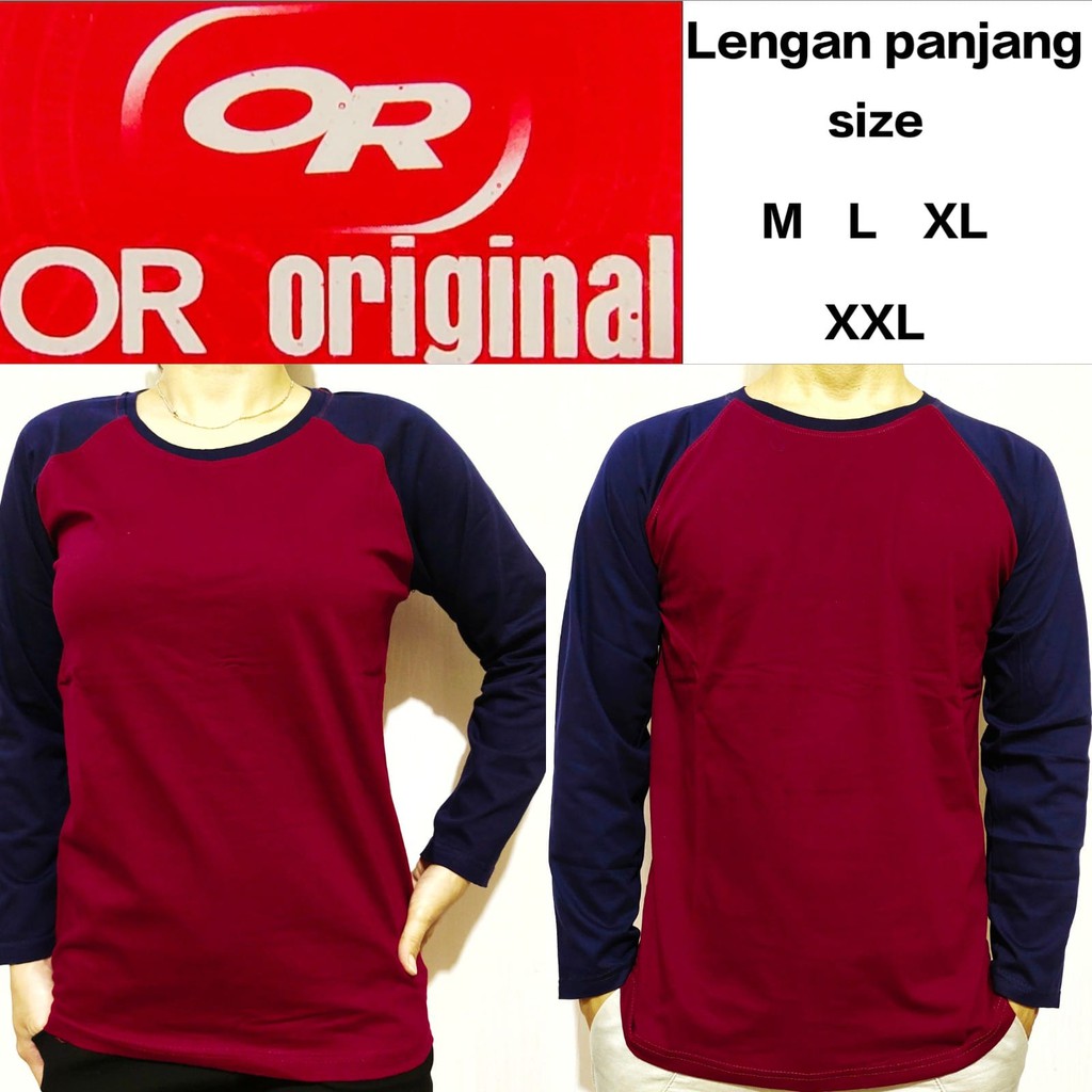 Kaos polos raglan maron lengan navy panjang M L XL XXL