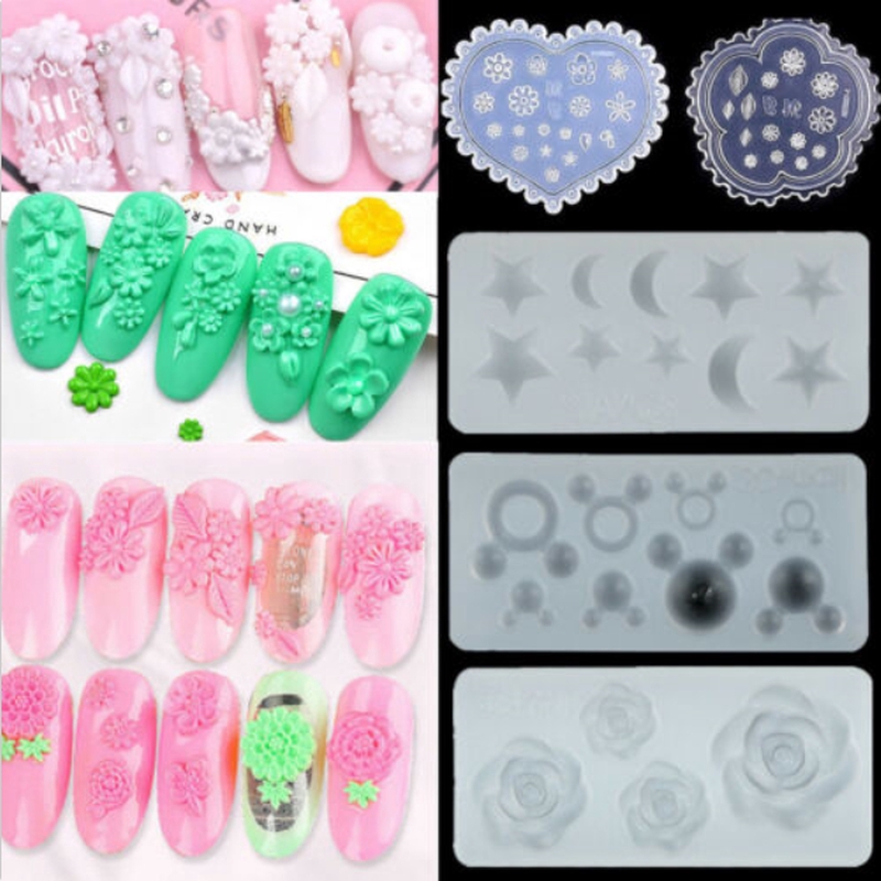 Cetakan Resin Epoksi UV Bentuk Bunga 3D Bahan Silikon Untuk Dekorasi Nail Art