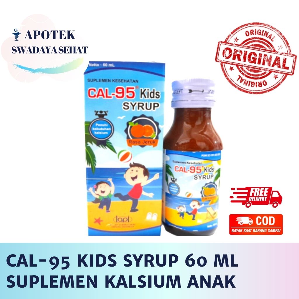 CAL 95 KIDS SYRUP 60 ML - Suplemen Calcium Sirup Vitamin Kalsium Anak Lansia LAPI Original Kesehatan Tulang Cal-95