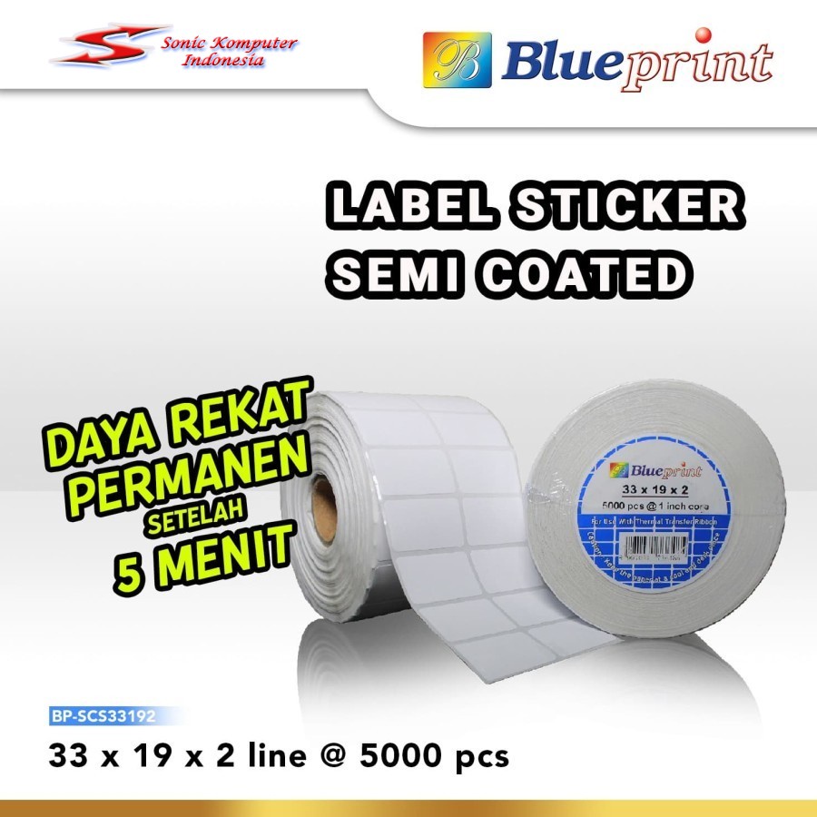 Sticker label Barcode 33x19mm 2 Line Semi Coated BLUEPRINT isi 5000Pcs Stiker Core 1&quot; Inch