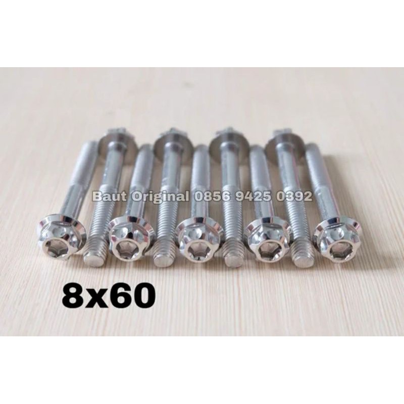 baut probolt 8x60 mm stainless new model drat 12 panjang 6 cm 12 silver gs1 gear 2 kunci belimbing heng