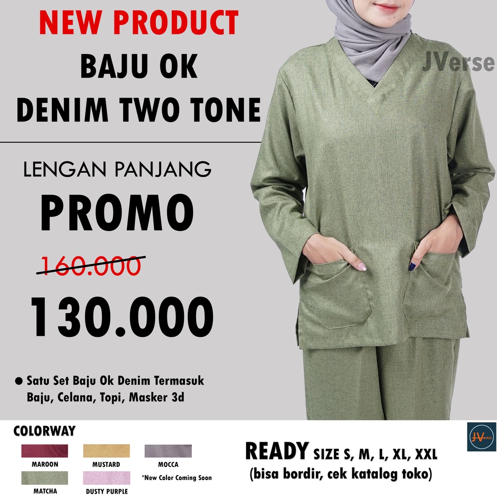 BAJU JAGA OK DENIM TWO TONE SCRUB MEDIS LENGAN PANJANG