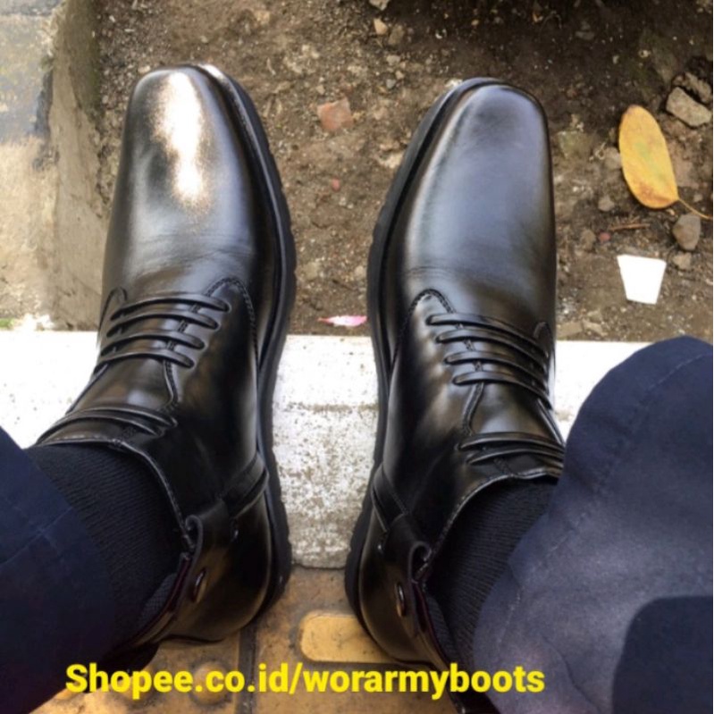 Sepatu PDH Dinas Sol Tebal kulit sapi asli  PDH Dinas POLRI TNI Security Size 39 sampai 47  by Wor Army Boots