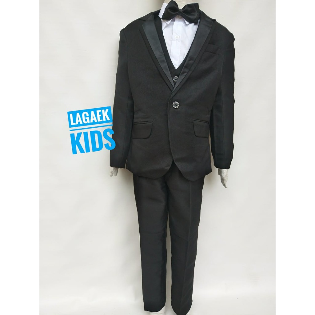 Jas Anak Laki Hitam PREMIUM Usia 1 - 4 Tahun HITAM 8in1 List V - Setelan Pesta Anak Lengkap Tuxedo