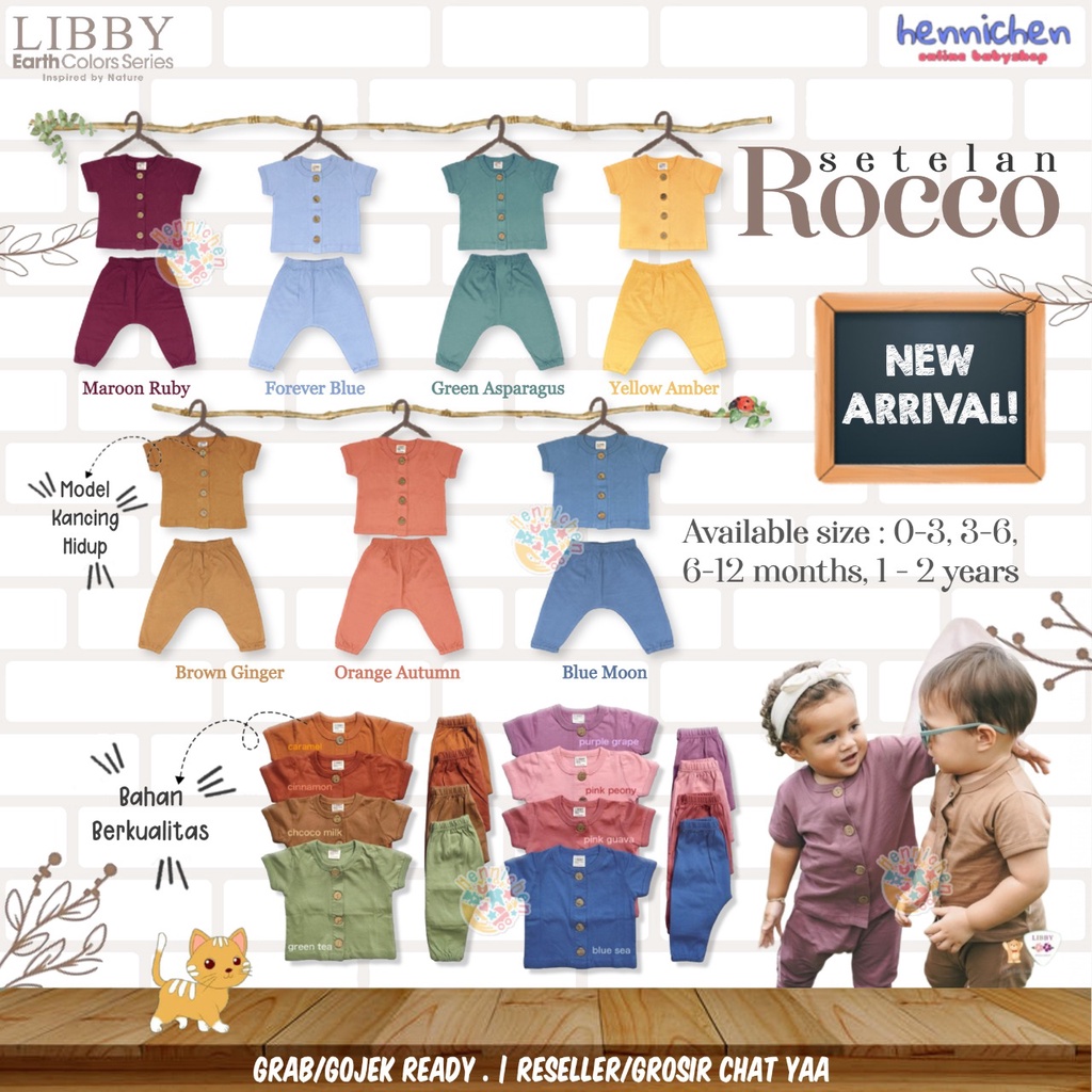 NEW COLOR LIBBY EARTH SERIES ROCCO SET BUTTON SHIRT JOGGER PANTS SETELAN BAJU ANAK UNISEX 0-2 TAHUN