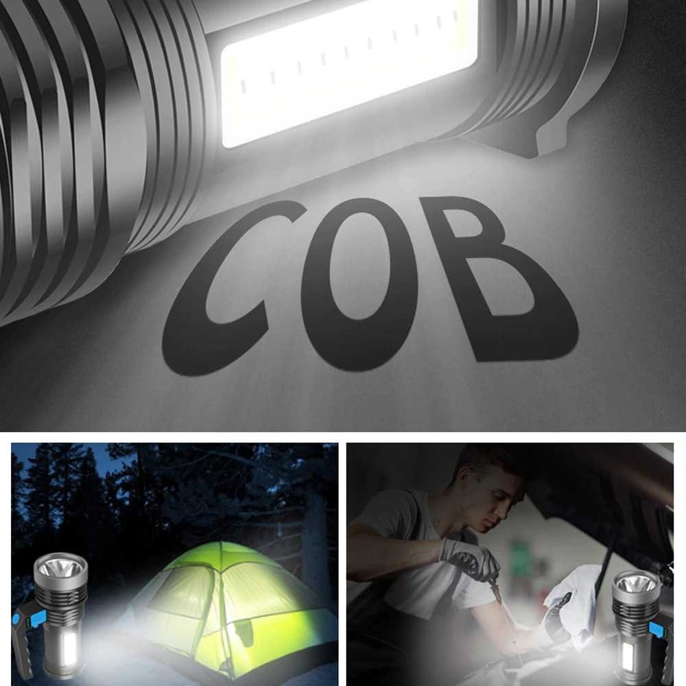 Senter LED DENGAN 4 MODE RECHARGER Waterproof USB 10 W Cree XPE + COB SOS SENTER SUPER TERANG AA