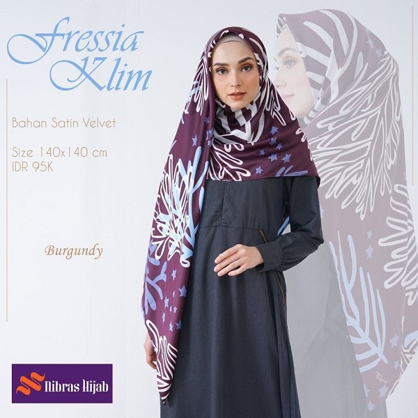 NIBRAS HIJAB FRESSIA KLIM BAHAN SATIN VELVET HIJAB SEGIEMPAT MOTIF ELEGANT