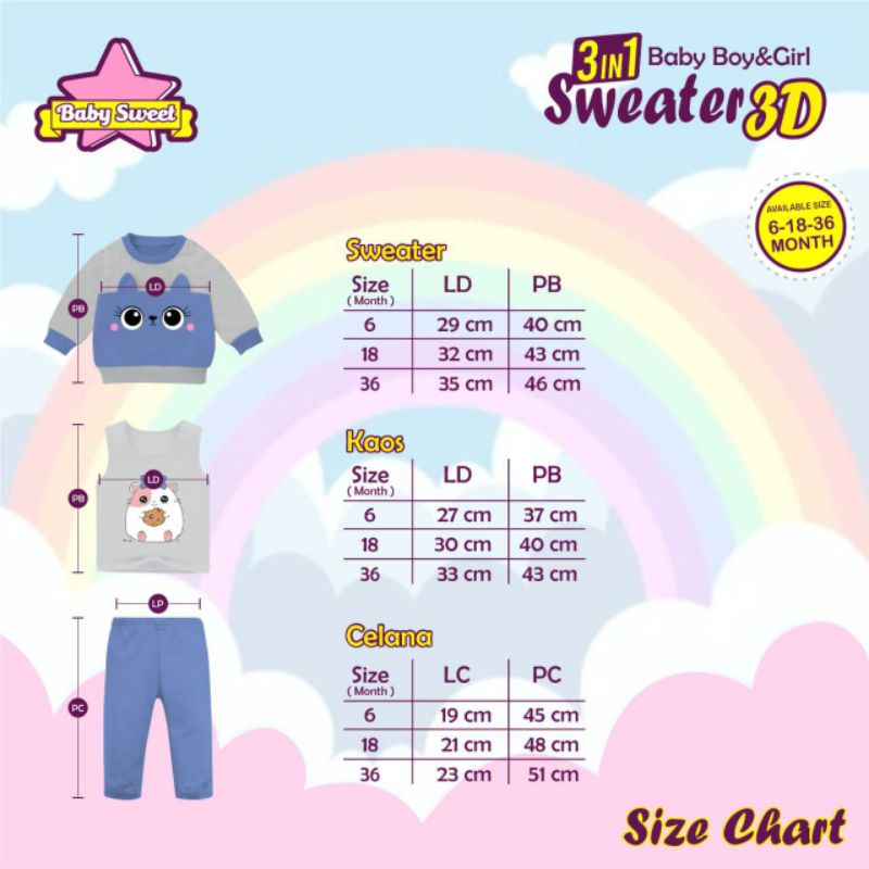 Afsheenastore Sweater Anak 3D 3in1 By Baby Sweet