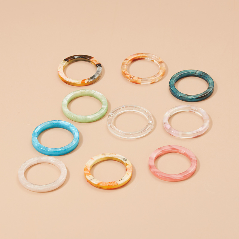 10pcs Mixed Color Resin Joint Ring Set Fashion Jewelry Birthday Gift