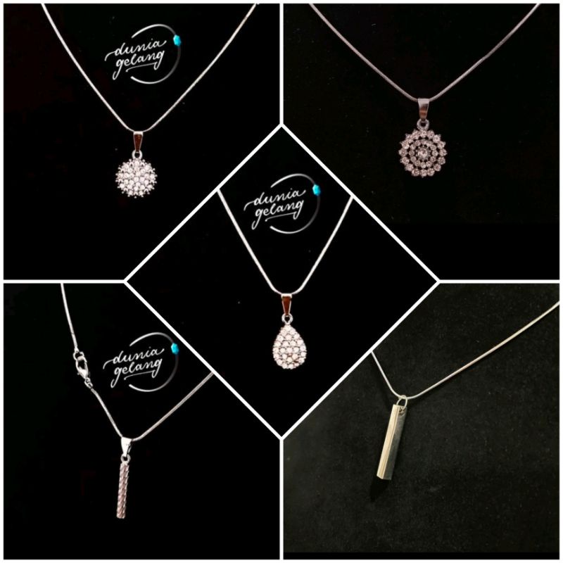 LIONTIN KALUNG TITANIUM BAMBU PERMATA SILVER / BANDUL KALUNG WANITA PRIA ANAK KADO DUNIAGELANG.ID