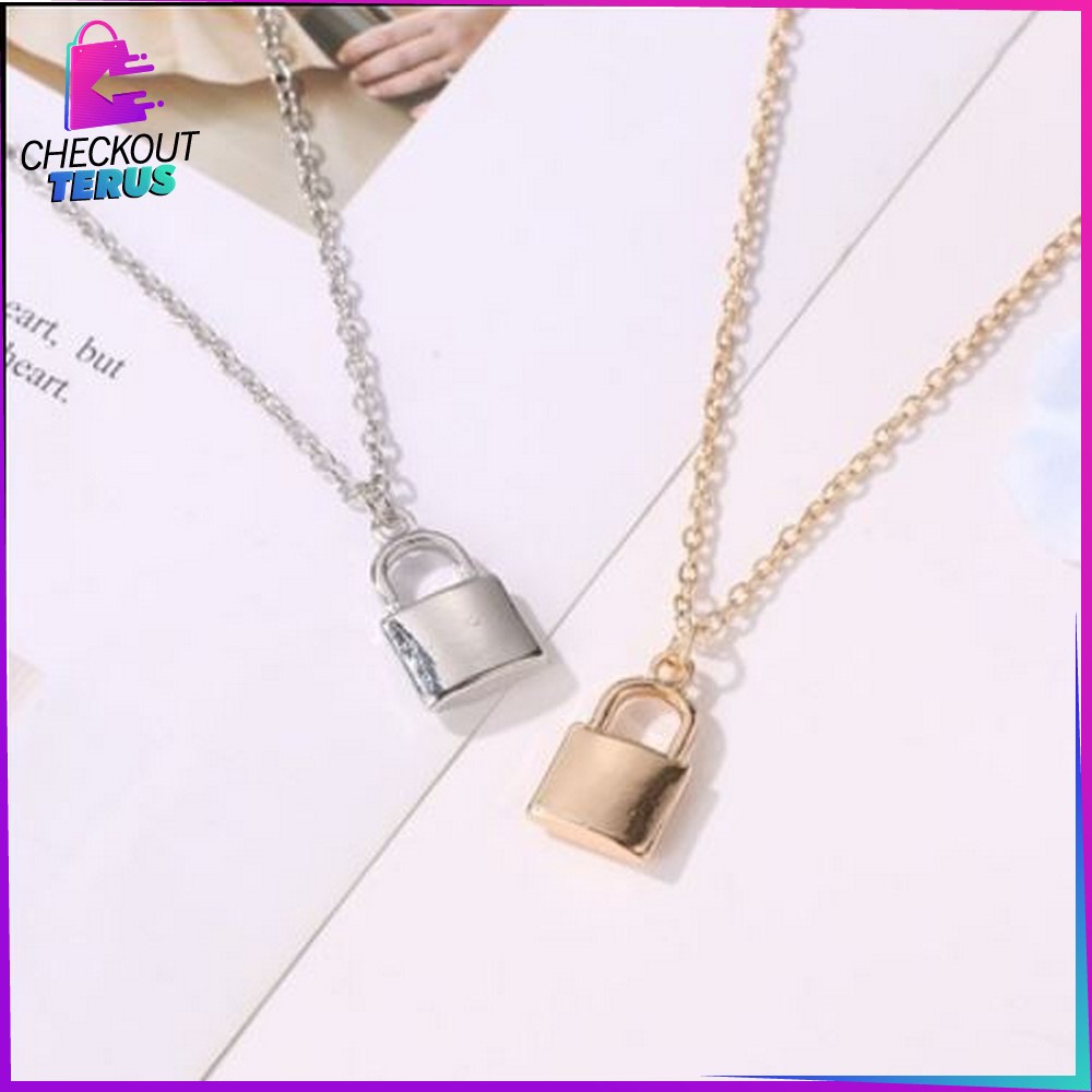 CT K57 K58 Korean Fashion Kalung Gembok Kunci Lock Key Wanita Pria Retro Kalung Rantai Wanita Lapis Emas Liontin Simple Unik