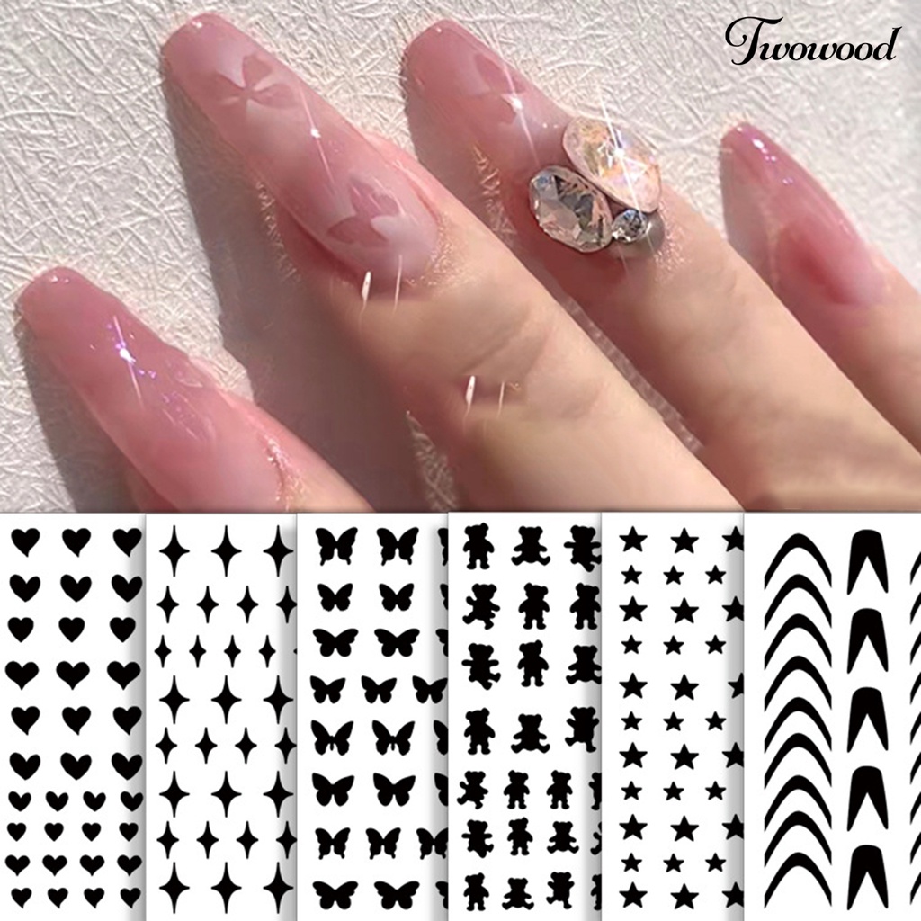 Stiker Stensil Template Semprot Desain Hati Bintang Butterfly Untuk Alat Dekorasi Manicure Nail Art