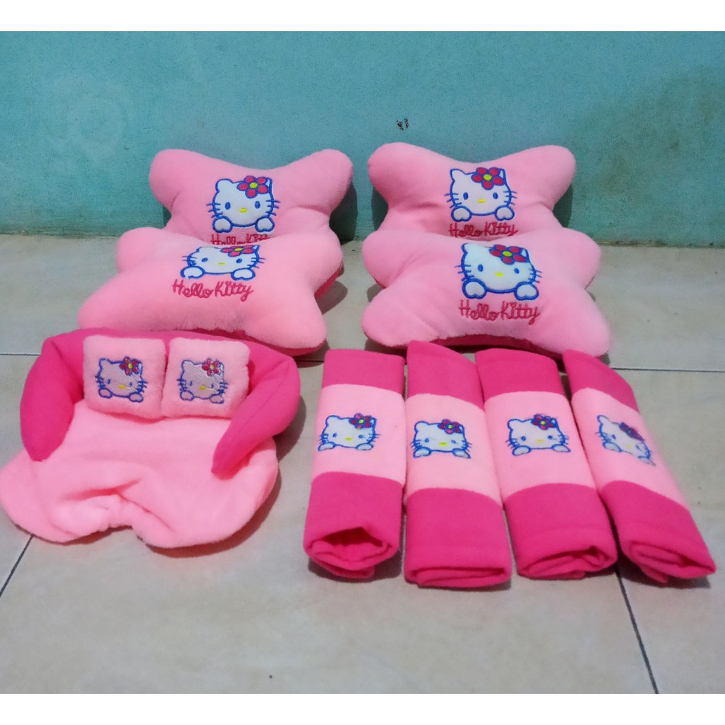 Bantal Mobil HELLO KITTY Pink Bantal Isi 4 Sandaran Leher Kepala Hello Kitty Pink