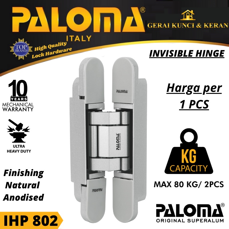 PALOMA IHP 802 INVISIBLE HINGE ENGSEL TANAM P80 SILVER NA SUPERALUM