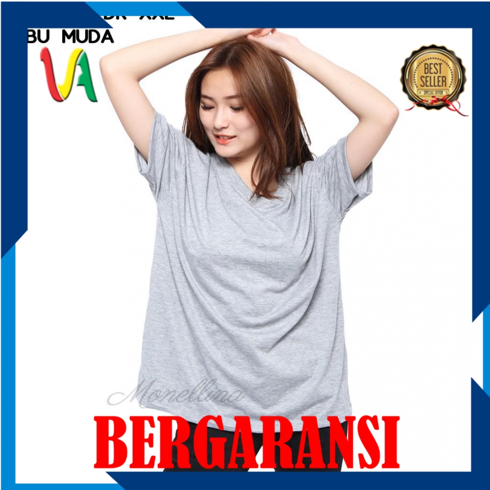 Fashion Baju Kaos Atasan Jumbo XXL T-Shirt Murah Wanita Kekinian V-Neck Spandex