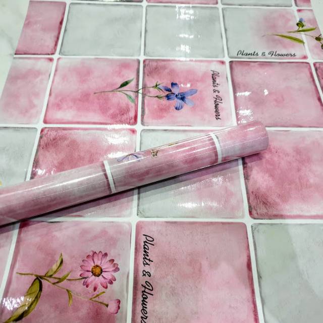 Wallpaper Sticker Dinding Kitchen Set Kamar Mandi Motif Keramik Flower Warna Pink Putih Modern Shopee Indonesia