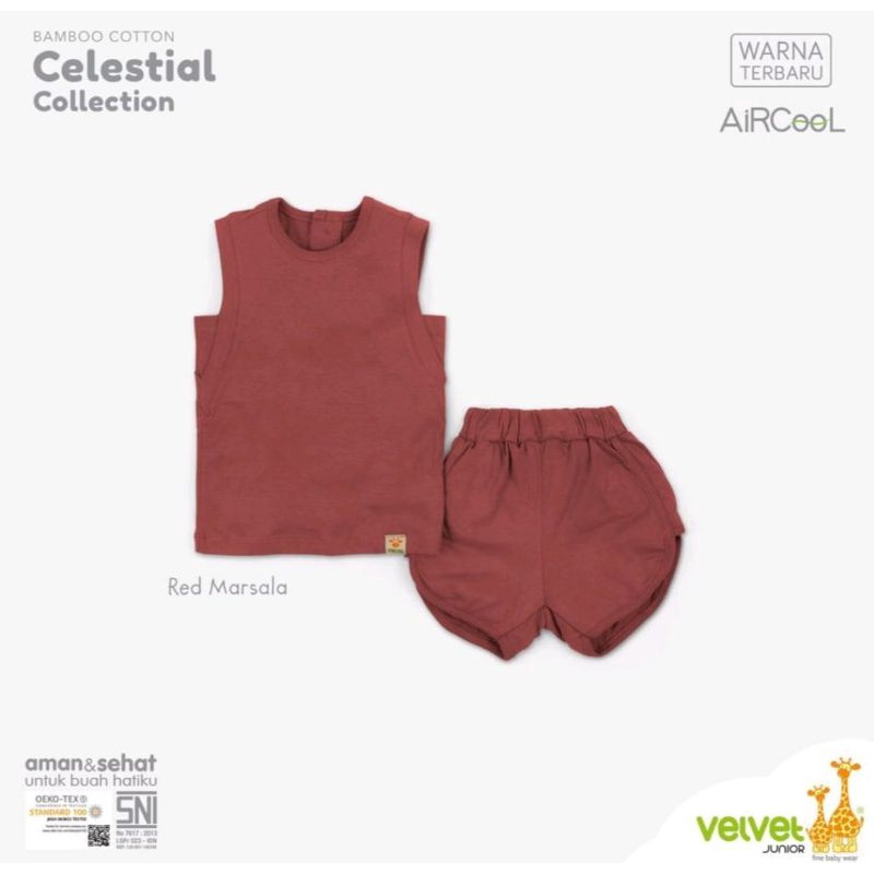 Velvet junior celestial sleeveles sport pants - setelan kutung oblong celana pendek (1stel)