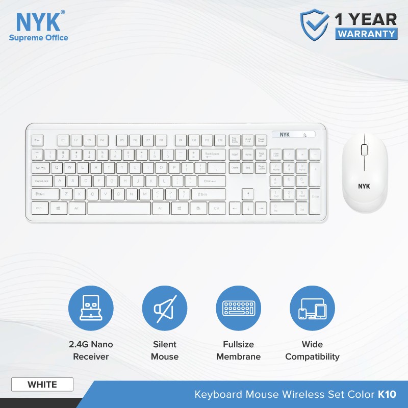 Keyboard Mouse Wireless Combo Putih NYK K10