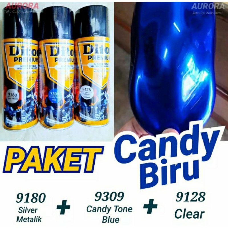 PAKET Pilok Pilox DITON Premium Silver Metalik + Candy Tone Blue Biru + Clear Anti Gores Pernis  Ter