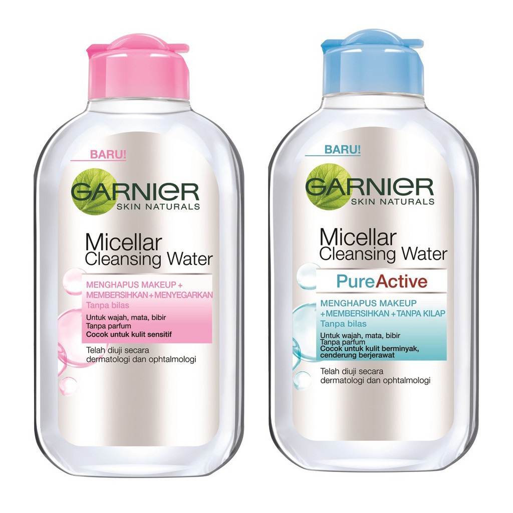 Garnier Micellar Water 125ml Pembersih Wajah Makeup Pink Kulit Sensitif Biru Kulit Berminyak