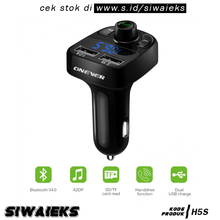 Grab Medan Bluetooth Audio Receiver FM Transmitter Handsfree with USB Car Charger H5S HY-82 Bla