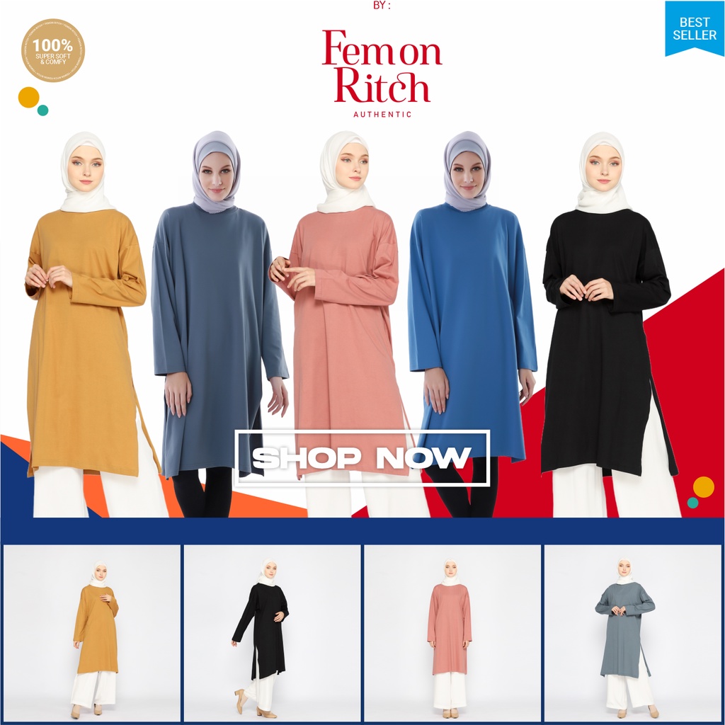 Tunik Oversize Wanita Kaos Polos Tunik Basic Oversized Top Hijab Friendly