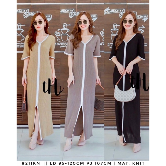 DRESS WANITA MAXY RAJUT KNIT IMPORT LENGAN PENDEK JUMBO STRECH KOREA STYLE CASUAL BASIC